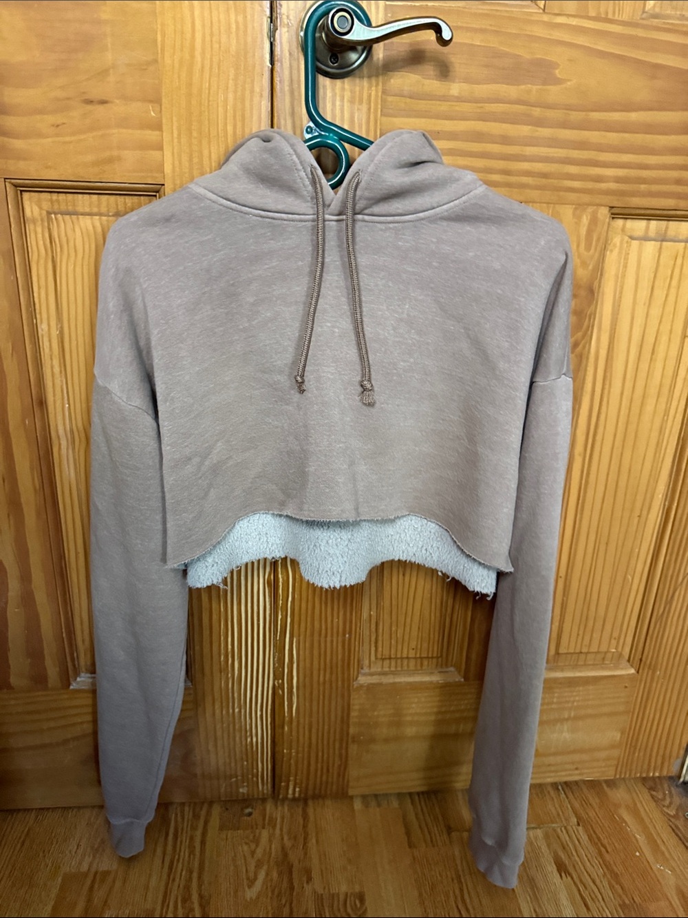 Forever 21 Cropped Hooded Sweatshirt in Taupe